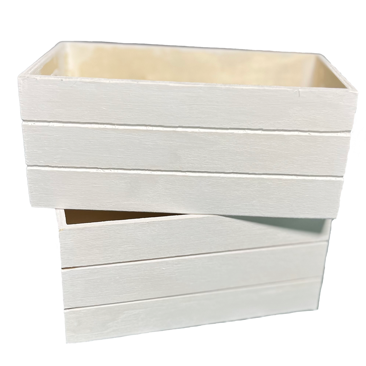White rectangular wooden crate on a white background